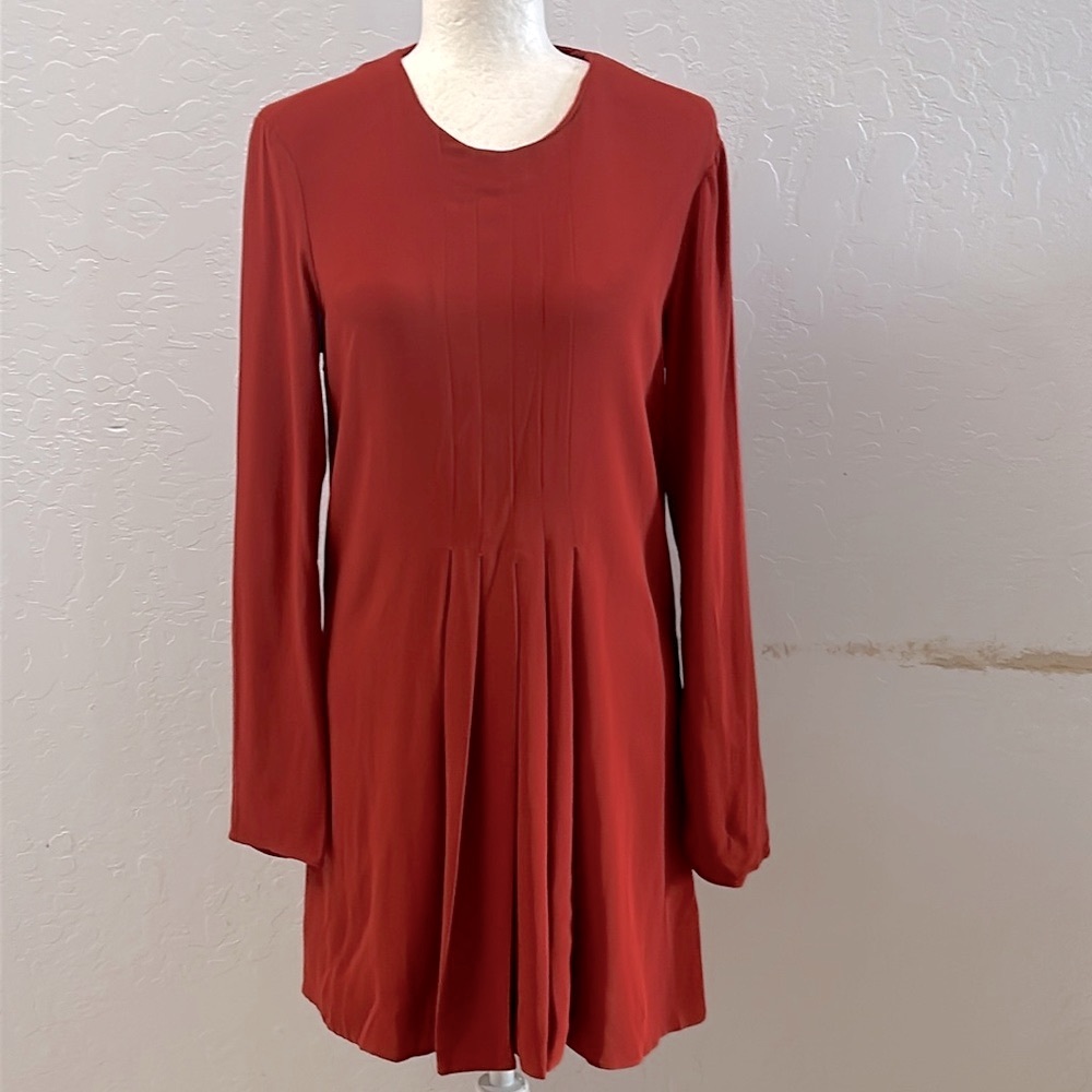 Zara Pleated Rust Red Burnt Orange Dress
